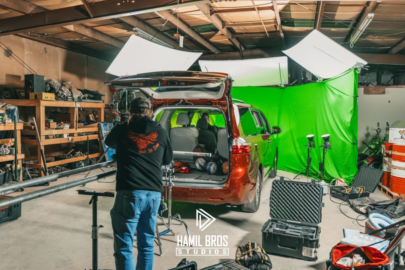 The First Green Screen Setup up for the Dobbs Unthinkable Super Bowl Commercial