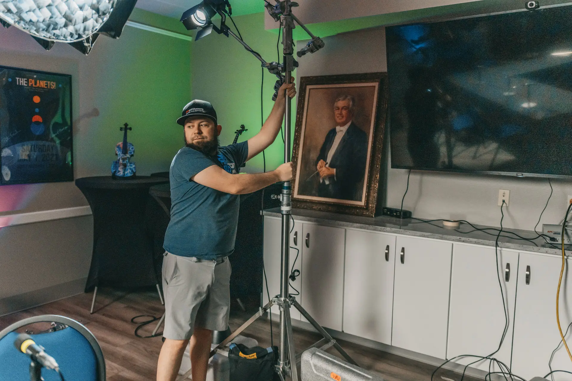 Jacob Adjusting a light for the Carmina Burana Video Podcast at Lubbock Symphony