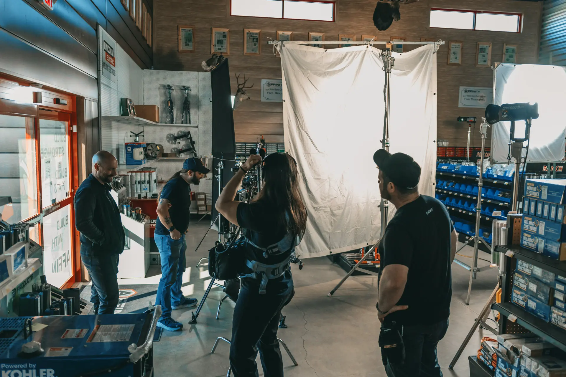 Diffusion and light control for video production and contract video shooting at Affinity Steel in Midland, TX