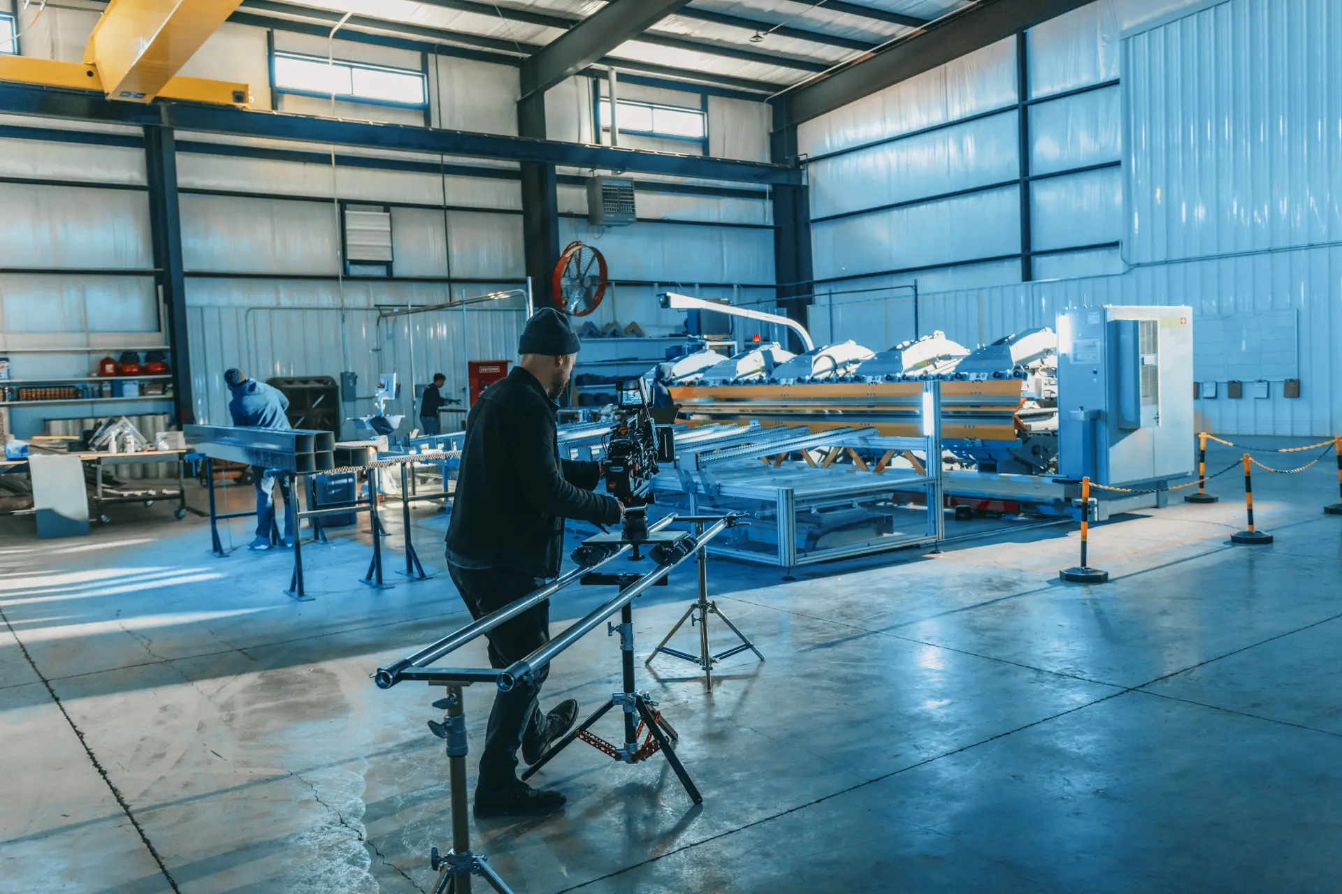 The shop side of Affinity Steel for the Super Bowl Commercial Shoot