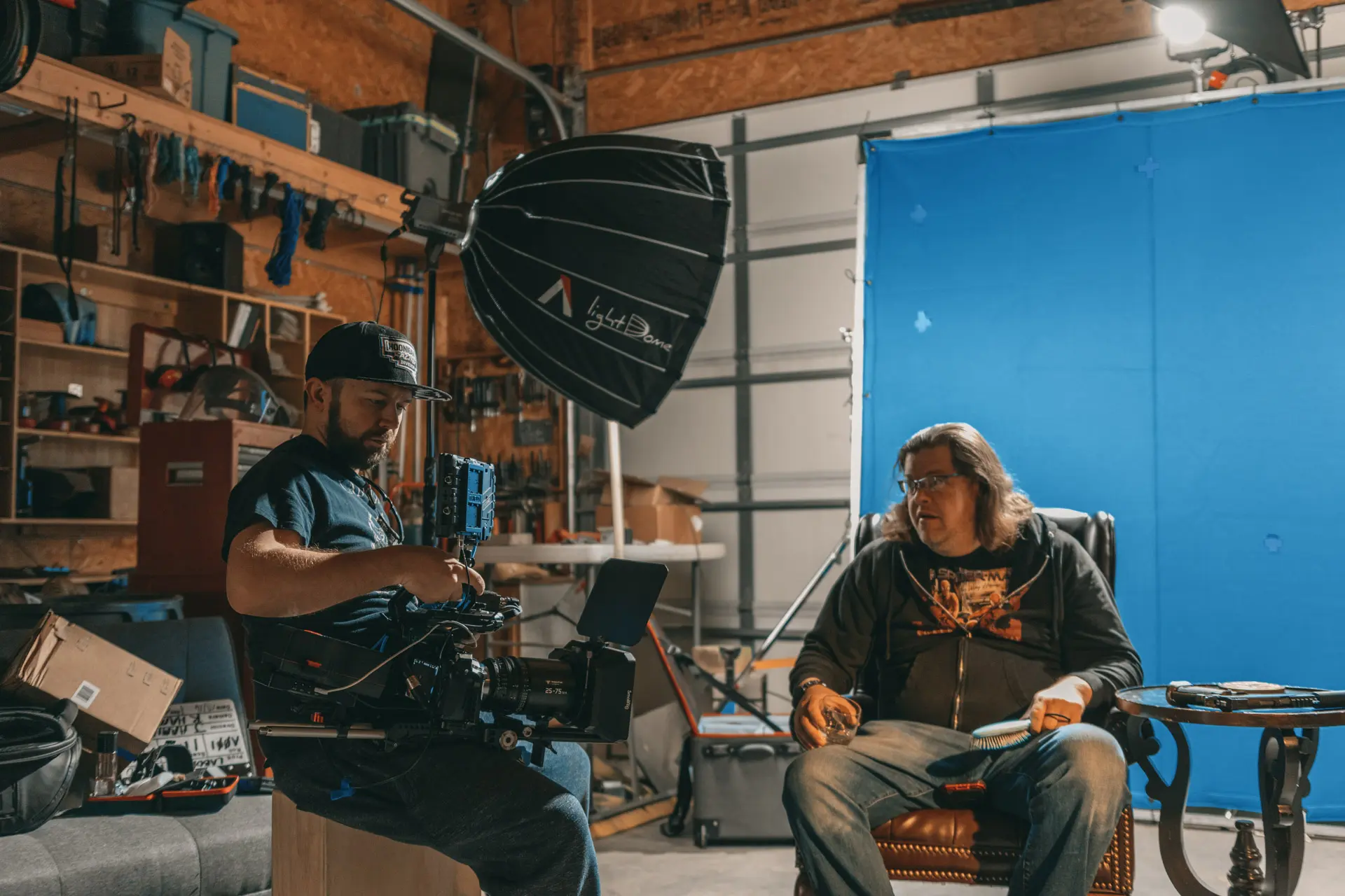 The blue screen setup with Jared for the LABOR XII cyberpunk music video