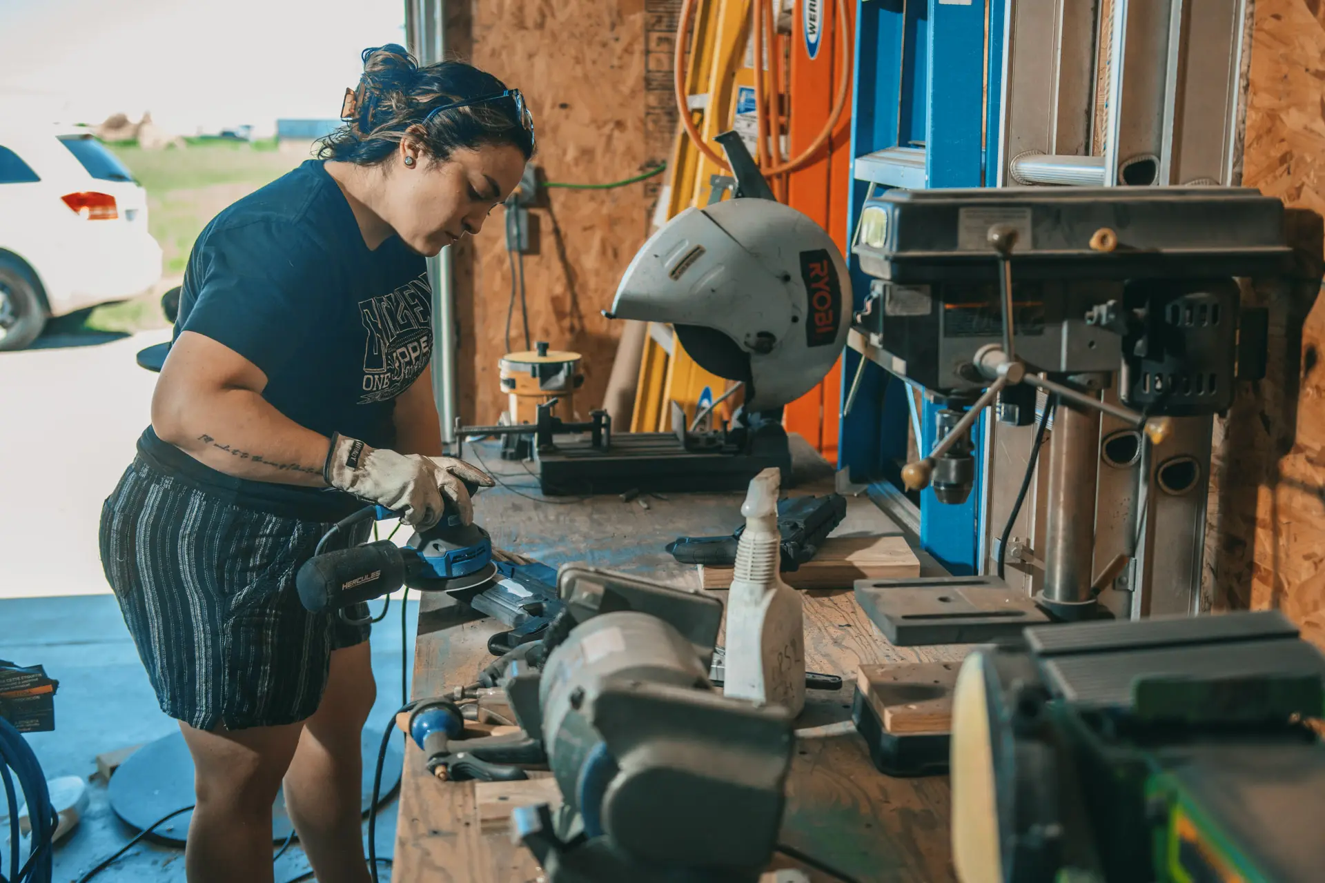 Shana working on the guns for the video production