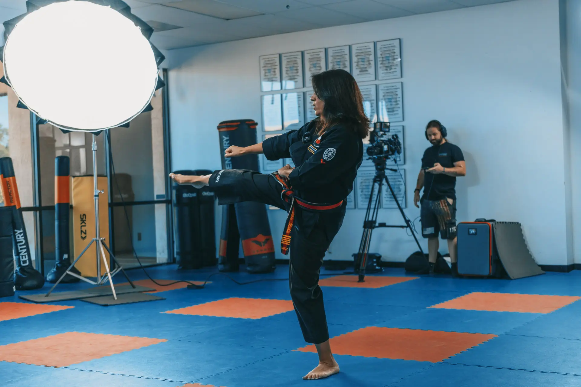 Master Alicia Hinkle during the West Texas Karate instructional video production